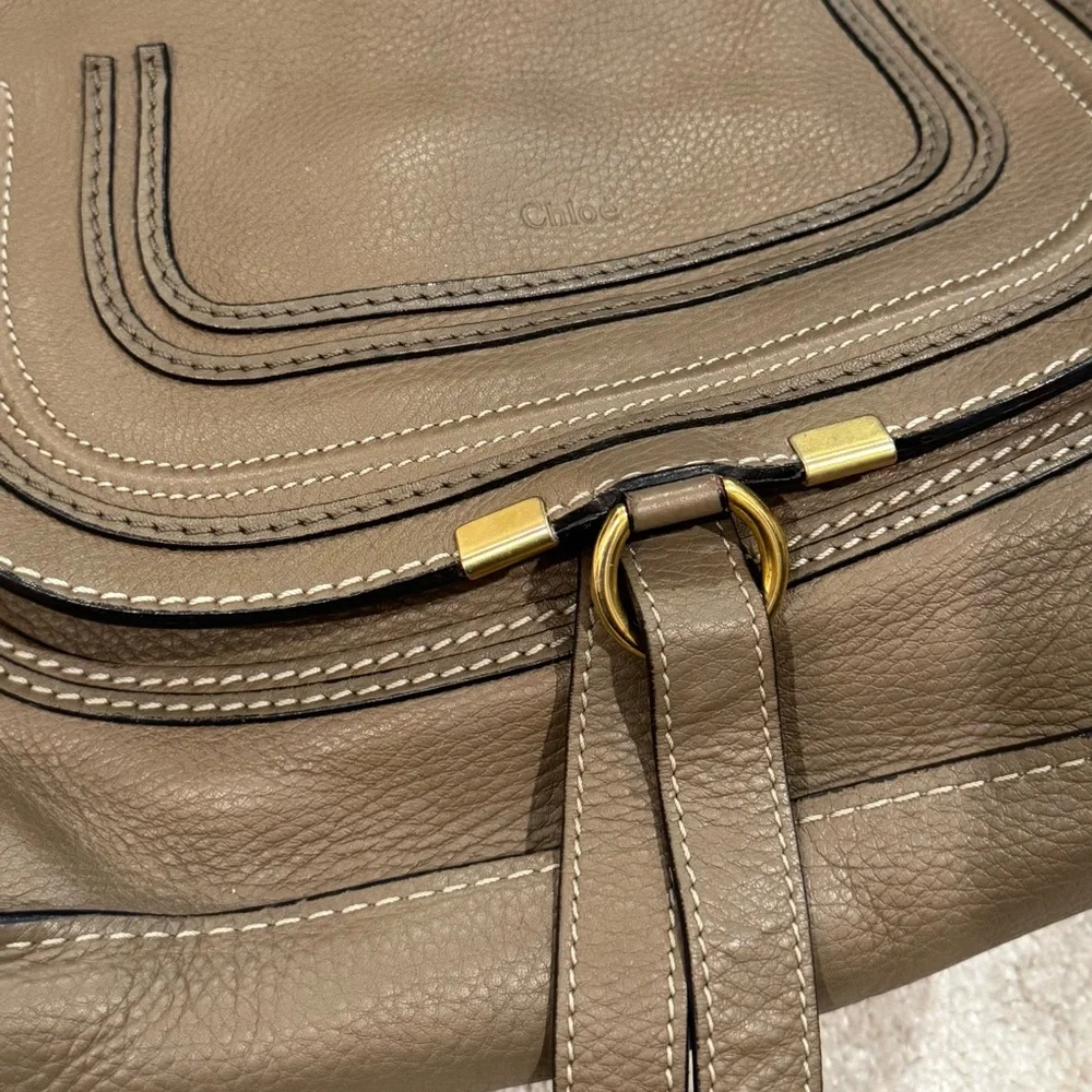 Chloe Medium Marcie double carry handbag purse in nut leather brown taupe - Picture 4 of 17